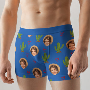 Custom Photo Men Boxer Briefs Blue Cactus - Boxer Briefs - GoDuckee