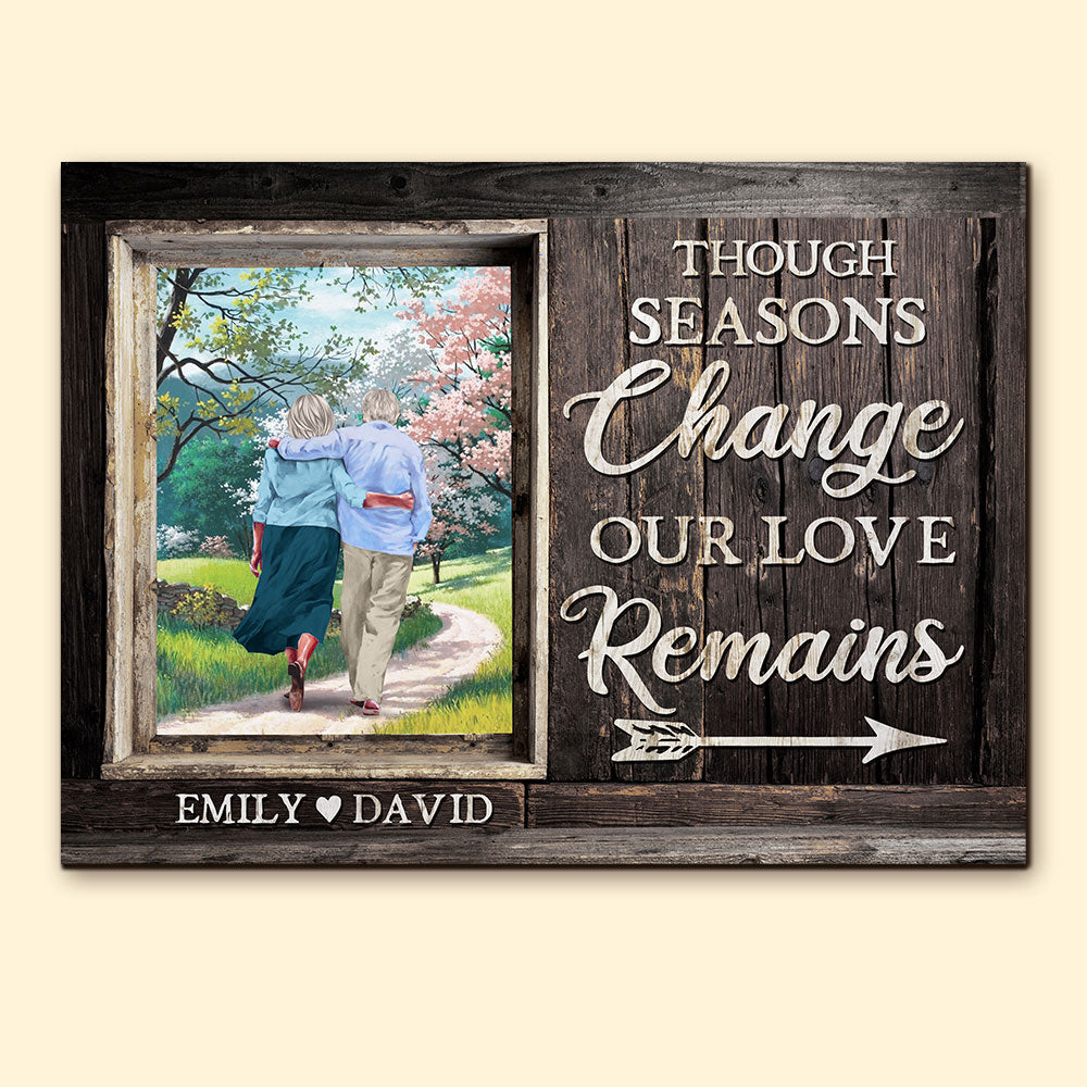 Through Seasons Change Our Love Remains Personalized Couple Wood Sign Gift For Couple - Wood Sign - GoDuckee