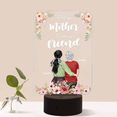 Personalized Mother & Daughter Led Night Light - First My Mother Forever My Friend - Family Hug Back View MOM2104 - Led Night Light - GoDuckee