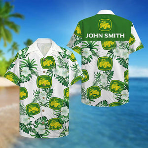 Personalized Farmer Hawaiian Shirt - Tractor & Floral Pattern - Hawaiian Shirts - GoDuckee