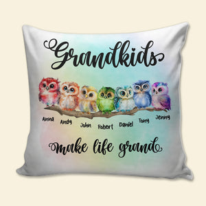 Grandkids Make Life Grand - Mother's Day Pillow - Mother's Day Gift - Personalized Owl Grandma Cute Square Pillow - Gift For Grandma - Pillow - GoDuckee