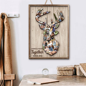 Custom Deer Couple Photo Wood Sign, Gift For Couple - Wood Sign - GoDuckee