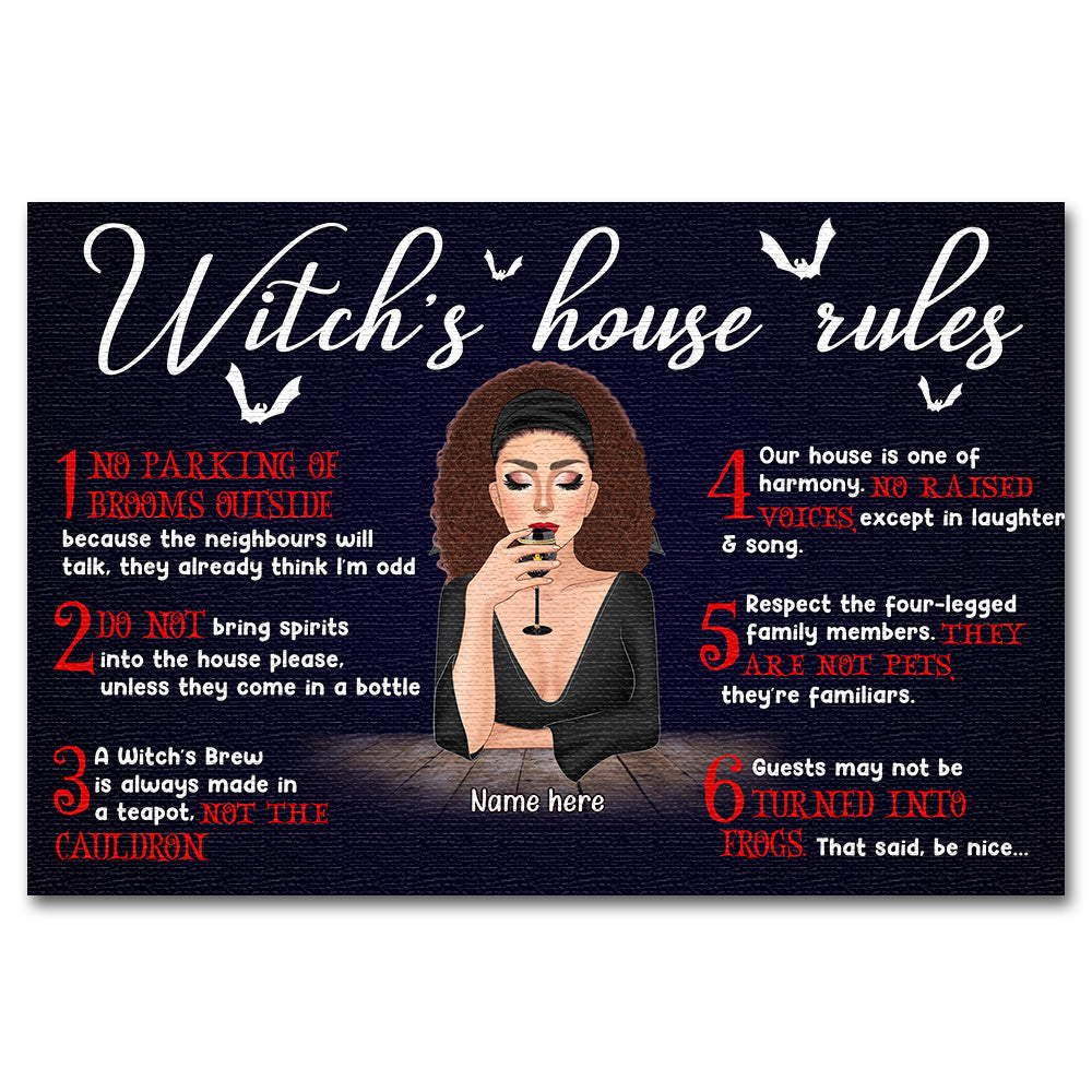 Personalized Witch Girl Doormat - Witch's House Rules Custom Doormat - Doormat - GoDuckee