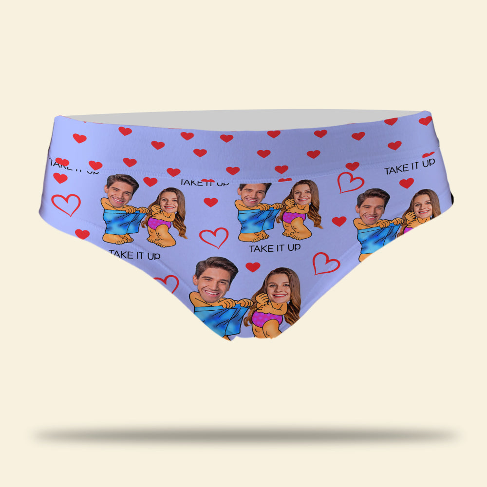Red Heart With Cartoon Background - Custom Photo Couple Boxer