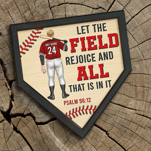 Let The Field Rejoice and All That Is In It - Personalized 3D 2-Layered Wood Art - Gift for Baseball Players - Baseball Player Back View - Wood Sign - GoDuckee