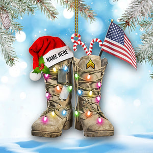 Military Boots With Amercian Flag - Personalized Christmas Ornament - Christmas Gift For Veteran - Ornament - GoDuckee