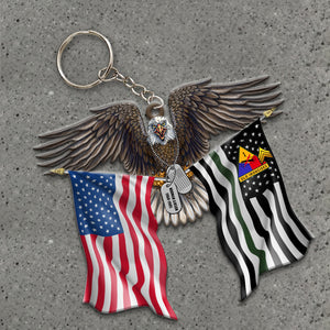 Personalized Veteran Keychain - Custom Military Unit - American Eagle and Flag - Keychains - GoDuckee