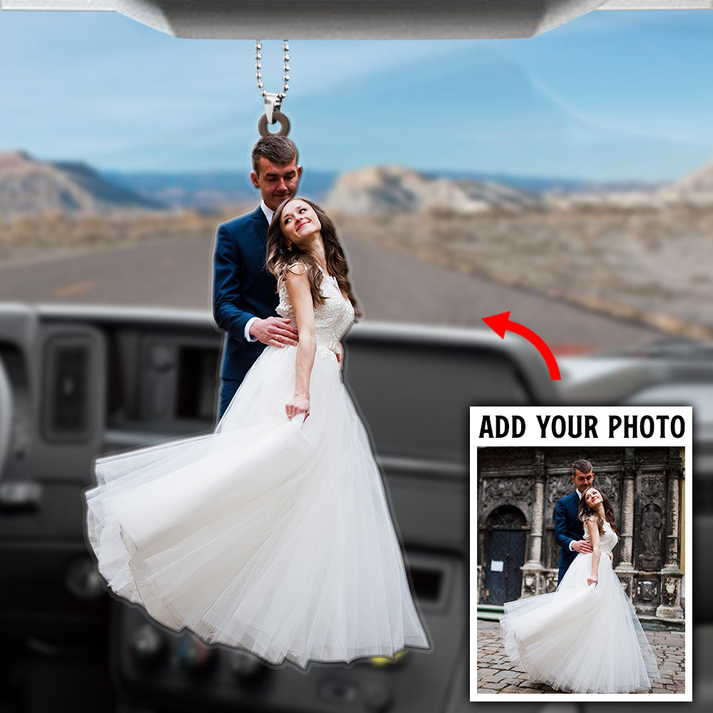 Anniversary Gift, Custom Photo Car Ornament - Gift For Married Couple - Ornament - GoDuckee
