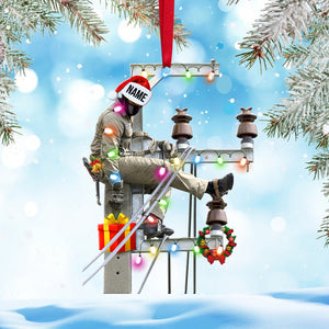 Lineman On Pole - Personalized Christmas Ornament For Lineman - Ornament - GoDuckee