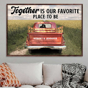 Custom Couple's Name Poster - Red Truck - Together Is Our Favorite Place To Be - Poster & Canvas - GoDuckee