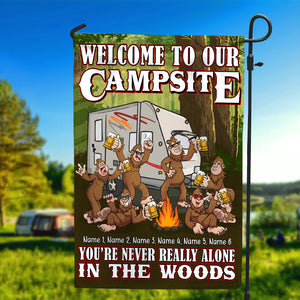 Personalized Gifts For Big Foot, Welcome to our campsite never alone in the woods Custom Flag - Flag - GoDuckee