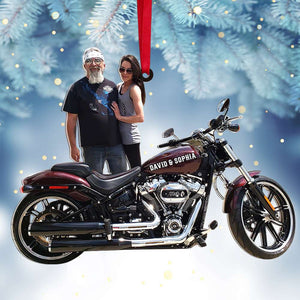 Custom Photo Biker Couple Ornament, Christmas Tree Decor, Gift For Motorcycle Lovers - Ornament - GoDuckee