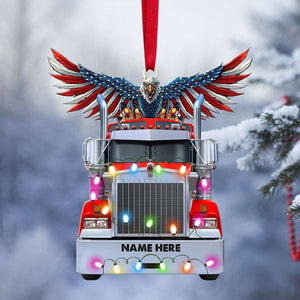 Truck with American Eagle - Personalized Christmas Ornament - Gift For Trucker - Ornament - GoDuckee