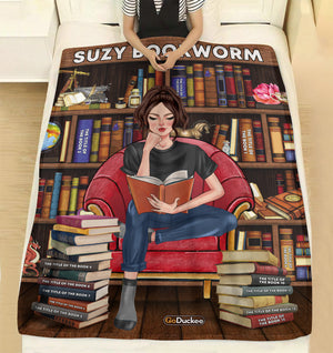 Personalized Reading Girl Blanket - Chilling Reading Time In Library BOOK2104 - Blanket - GoDuckee