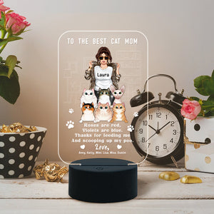 Cat Mom Roses Are Red Violets Are Blue Thanks For Feeding Me And Scooping Up My Poo Personalized Led Night Light Gift For Cat Lovers - Led Night Light - GoDuckee