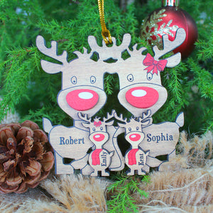 Christmas Reindeer Family, Personalized Wood Ornament - Ornament - GoDuckee