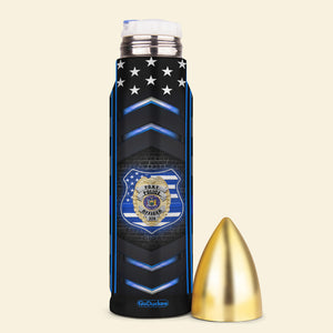 Personalized Police Bullet Tumbler - My Time In Uniform Is Over But Being A Police Officer Never Ends - Water Bottles - GoDuckee