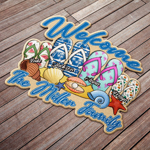 Welcome To The Family Flip Flop Family Beach Personalized Custom Shape Doormat - Doormat - GoDuckee
