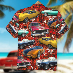 Custom Muscle Car Photo Hawaiian Shirt, Elvis Tribal Pattern, Gift For Car Lovers - Hawaiian Shirts - GoDuckee