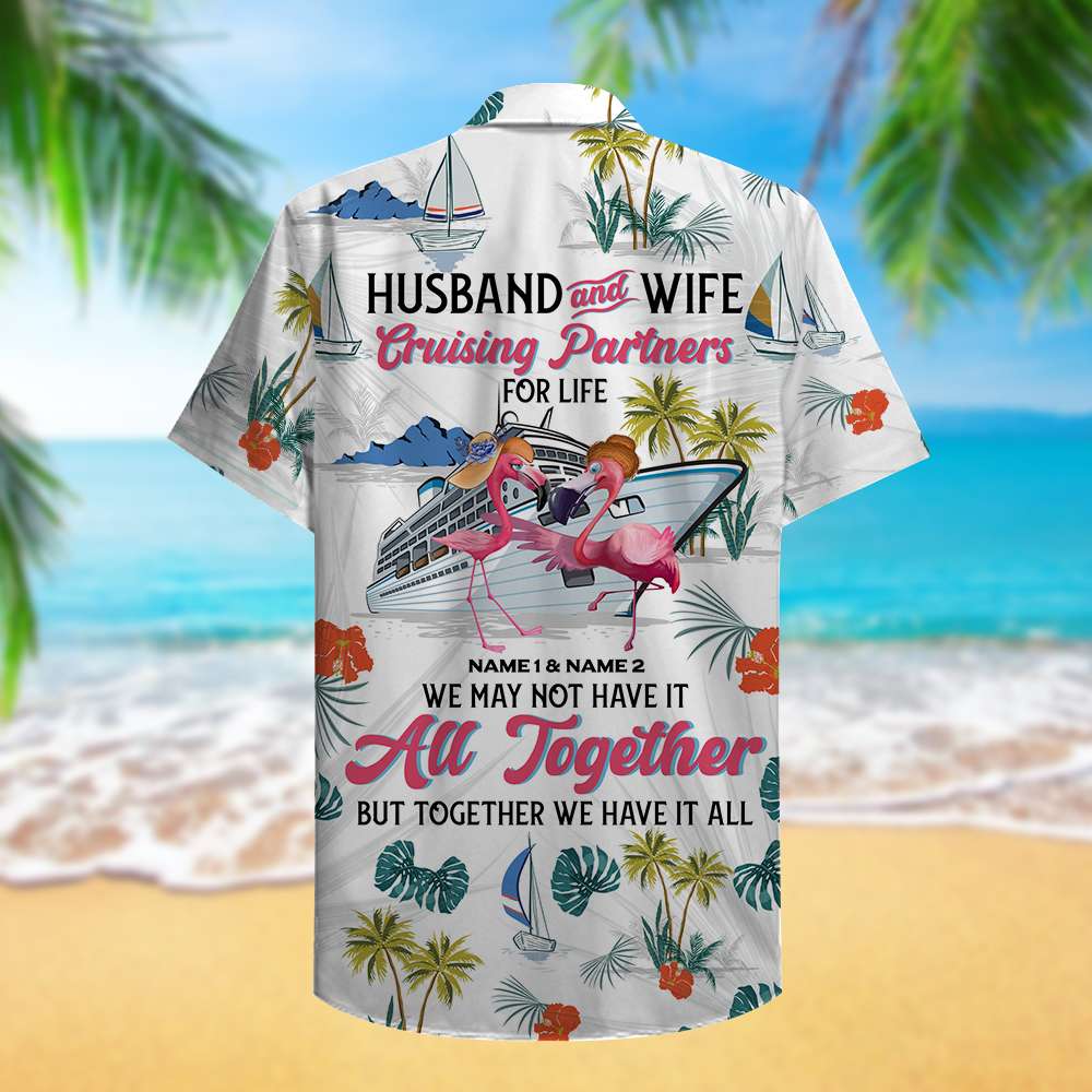 Personalized Cruising Partners Hawaiian Shirt - Flamingo Husband And Wife Fol8-Vd1 - Hawaiian Shirts - GoDuckee