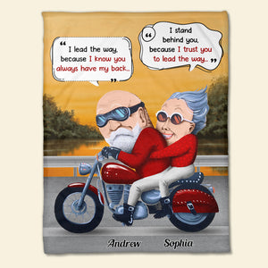 I Lead The Way Because I Know You Always Have My Back, Blanket Old Couple Motorcycle Forever - Blanket - GoDuckee