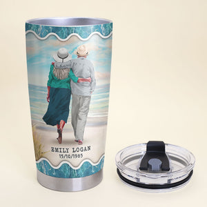 I Want To Hold Your Hand At 80 & Say: "Baby Let's Go To The Beach" Personalized Couple Tumbler Cup Gift For Couple - Tumbler Cup - GoDuckee