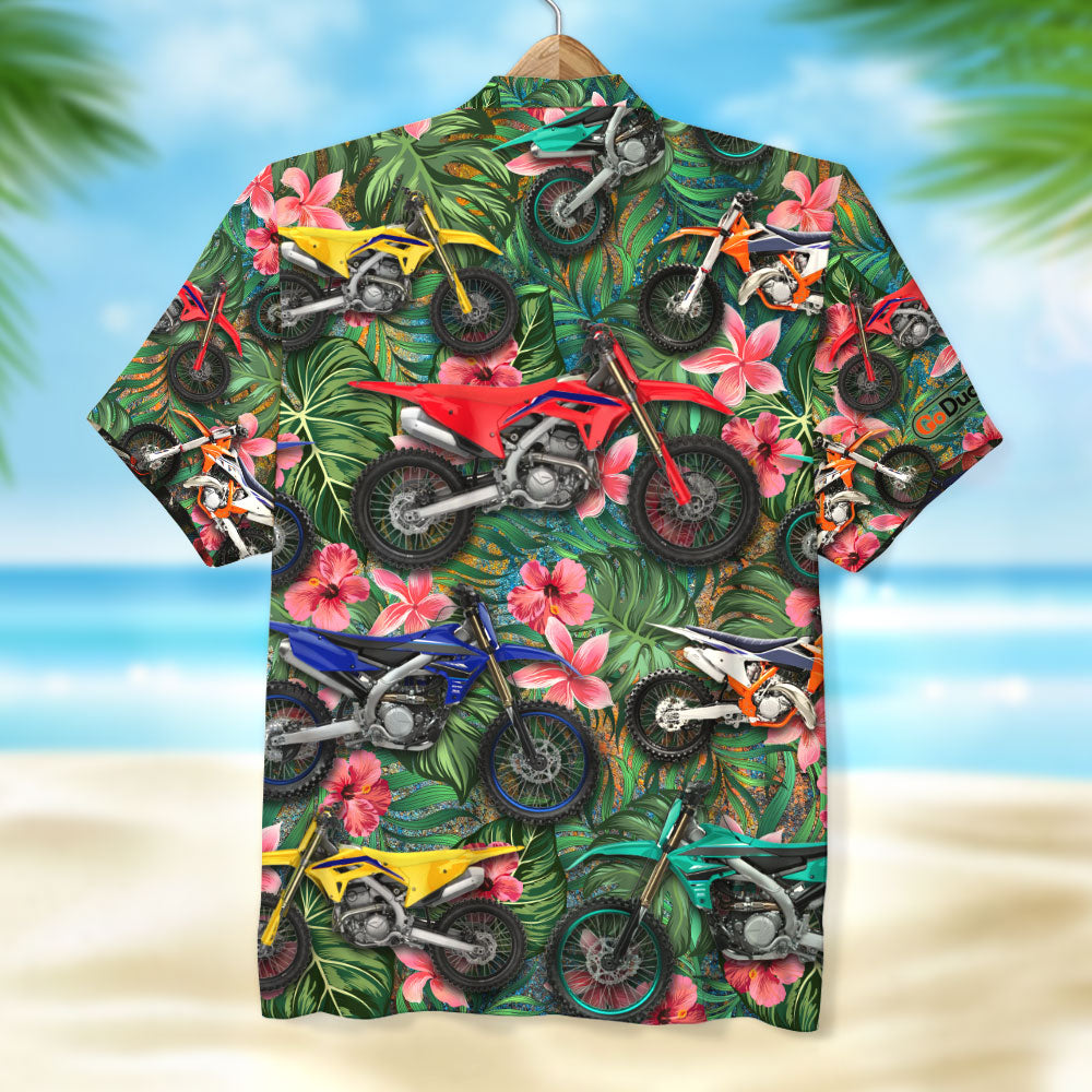 Motocross Hawaiian Shirt, Aloha Shirt, Flower Pattern - GoDuckee