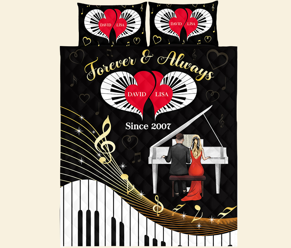 Piano Couple Forever And Always - Personalized Quilt Bed Set - Quilts & Comforters - GoDuckee