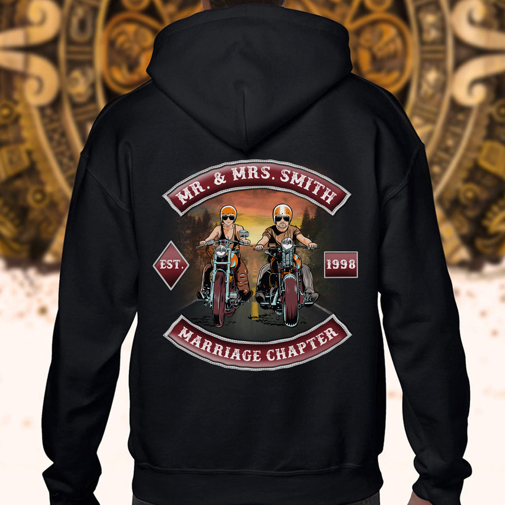 Personalized Biker Couple Shirts - Marriage Chapter - Gift for Motorcycle Couple That Rides Together - Shirts - GoDuckee