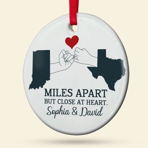 Miles Apart But Close At Heart Personalized Long Distance Couple Ornament, Christmas Tree Decor - Ornament - GoDuckee