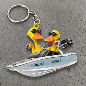 Wakeboarding Ducks Couple - Personalized Keychain - Anniversary Gift For Couple - Ornament - GoDuckee