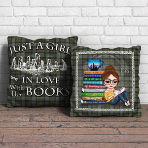 Book Just A Girl In Love With Her Books, Personalized Outlander Pillow with Book Stack Pattern - Pillow - GoDuckee