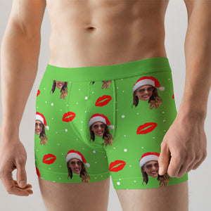 Custom Photo Men Boxer Briefs Green Santa's Hat - Boxer Briefs - GoDuckee