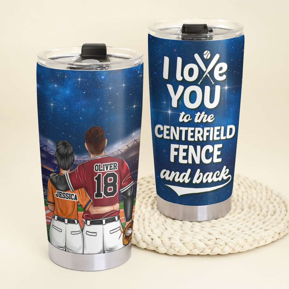Personalized Baseball Couple Tumbler Cup - Love You To The Centerfield Fence and Back - Couple Shoulder to Shoulder - Tumbler Cup - GoDuckee