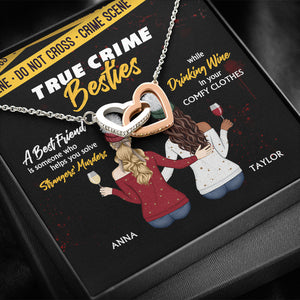 Friends True Crime Besties - Personalized Interlocking Heart Necklace - Gift for Besties - Back Sitting Girls - Jewelry - GoDuckee