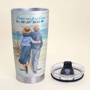 From Our First Kiss Till Our Last Breath - I Will Keep Falling In Love With You, Personalized Couple Tumbler for Your Lover - Tumbler Cup - GoDuckee