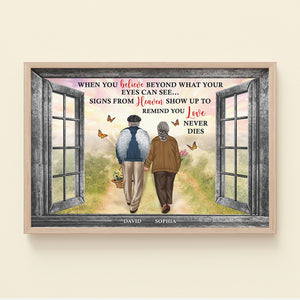 Personalized Memorial Couple Canvas Print, Heaven Signs Show Up To Remind You Love Never Dies, Old Couple Walking Together - Poster & Canvas - GoDuckee