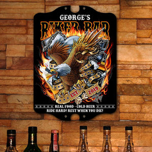 Biker Bar Real Food Cold Beer Ride Hard Rest When You Die, Personalized Metal Art - Gifts for Bikers - Metal Wall Art - GoDuckee