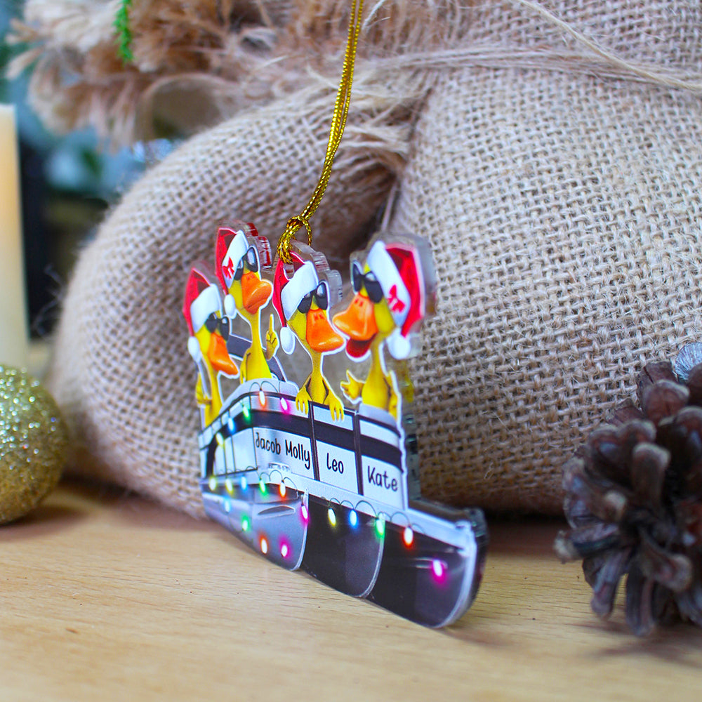Pontoon Duck Couple - Personalized Christmas Ornament - Christmas Gift For Pontoon Lovers - Ornament - GoDuckee