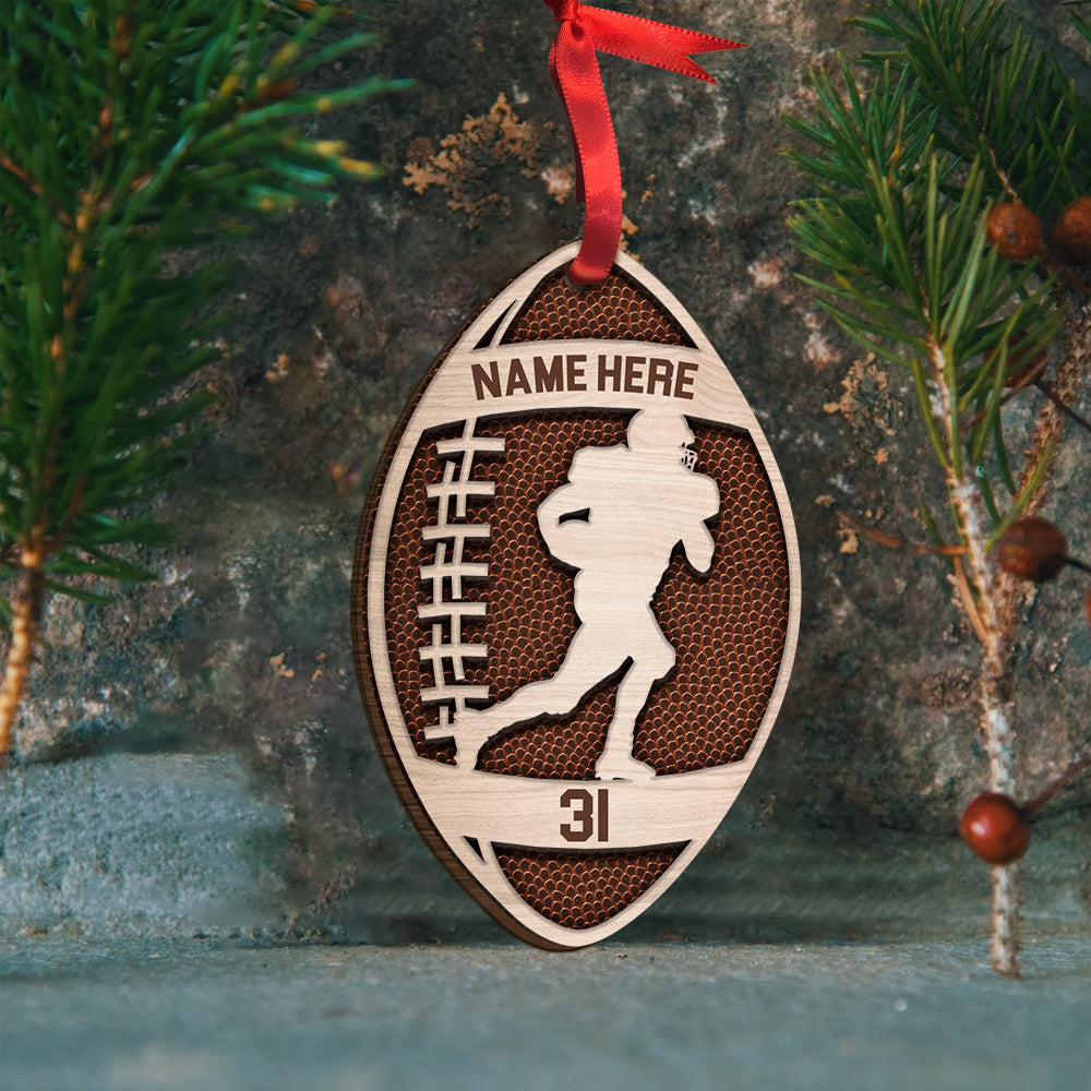 American Football Shape - Personalized Wood Ornament - Christmas Gift -  GoDuckee