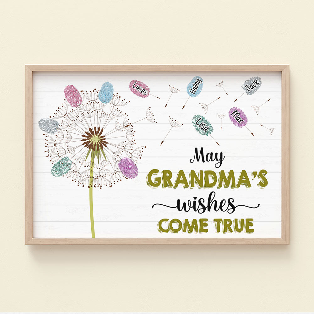 May Grandma's Wishes Come True- Gift For Grandma- Personalized Canvas Print- Fingerprints Dandelion- Mother's Day Canvas Print - Poster & Canvas - GoDuckee