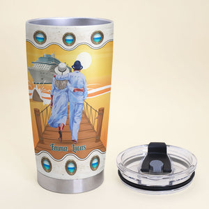 Happiness Is Sunset The Beach And You Personalized Old Couple Tumbler Gift For Couple - Tumbler Cup - GoDuckee