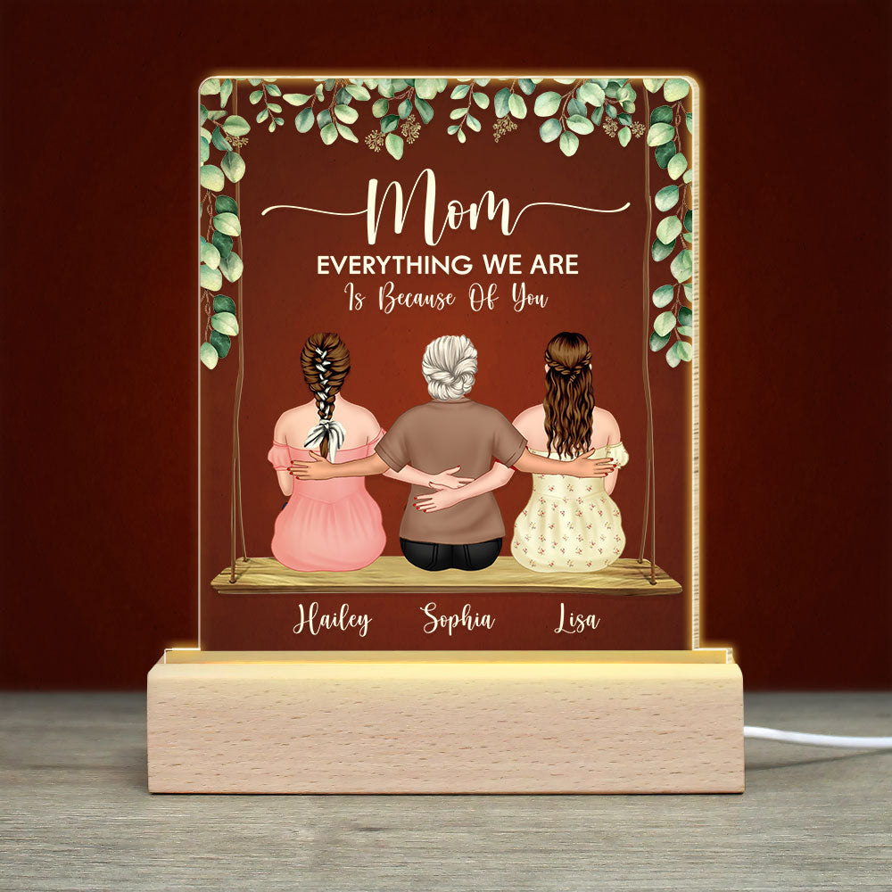 Mom Everything We Are Is Because Of You - Personalized Mom Led Light - Gift For Mom - Led Night Light - GoDuckee