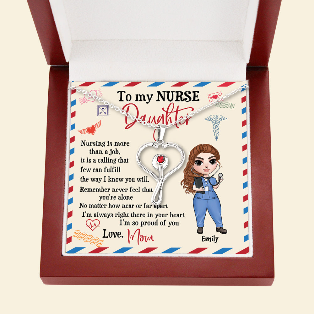 Nurse Daughter - So Proud of You - Personalized Stethoscope Necklace - Gift for Daughter - Nurse Doll - Jewelry - GoDuckee