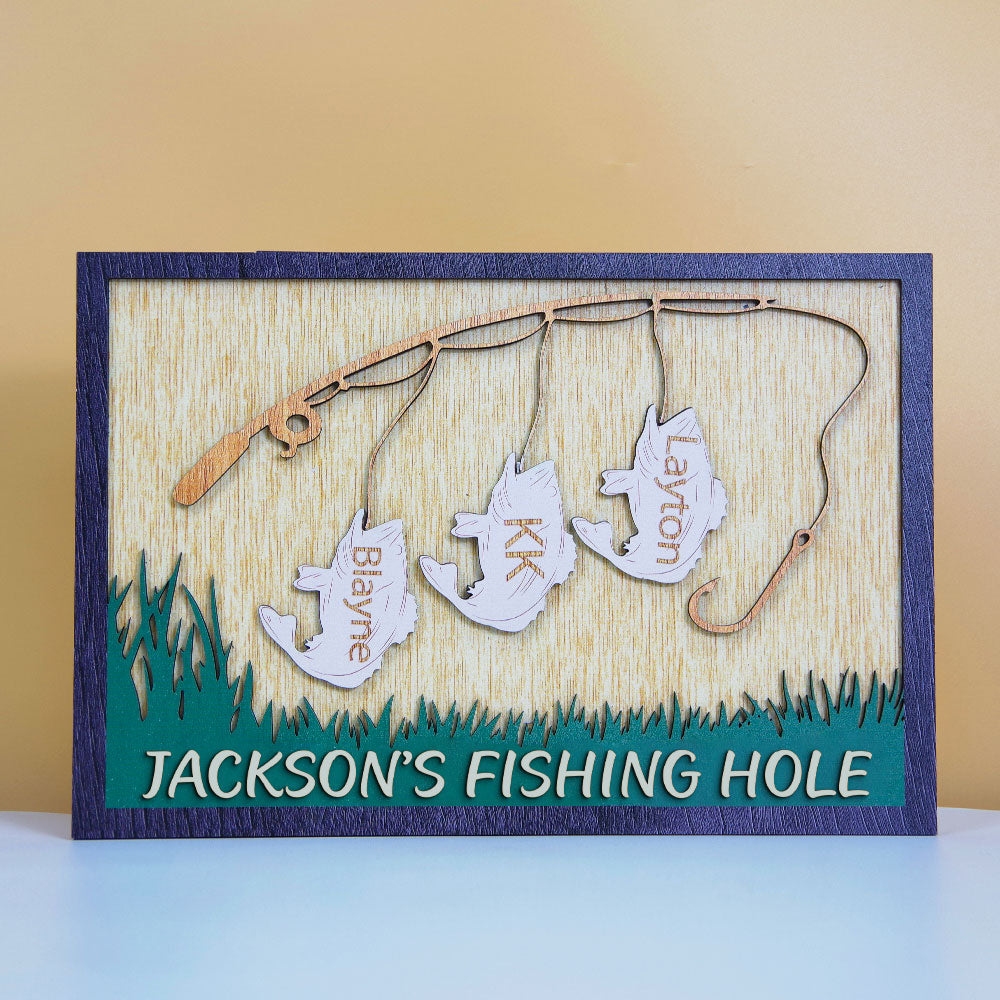 Fishing Hole Personalized Layered Wood Sign Stand Gift For Family - Wood Sign - GoDuckee