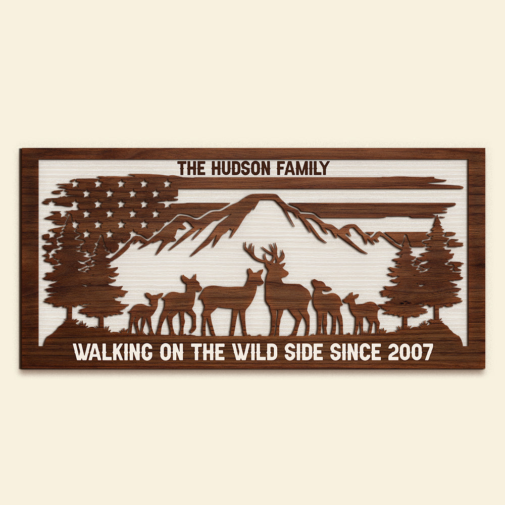 Personalized Out Door Family Deer Wood Sign Gift For Family - Wood Sign - GoDuckee