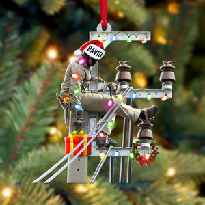 Lineman On Pole Christmas Custom Shape Ornament - Ornament - GoDuckee