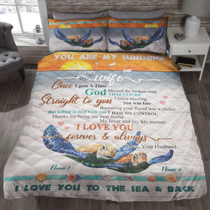 Turtle Couple Love You To The Sea and Back - Personalized Quilt Bed Set - Gift for Her - Blanket - GoDuckee