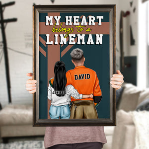 Personalized Lineman Couple Poster - My Heart Belongs to A Lineman - Couple Shoulder to Shoulder - Poster & Canvas - GoDuckee