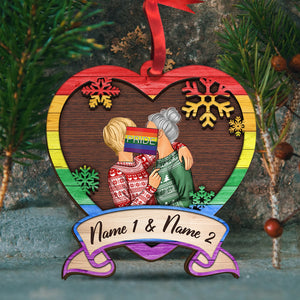 Pride Kissing Couple - Personalized LGBT Wood Ornament - Ornament - GoDuckee